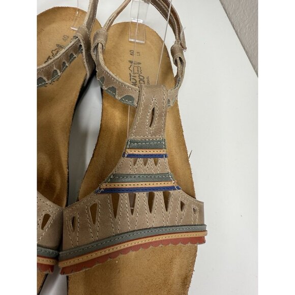 Naot Size 40 9 Leather Ankle Strap Sandals Odelia Tribal Design Beige - Picture 4 of 10